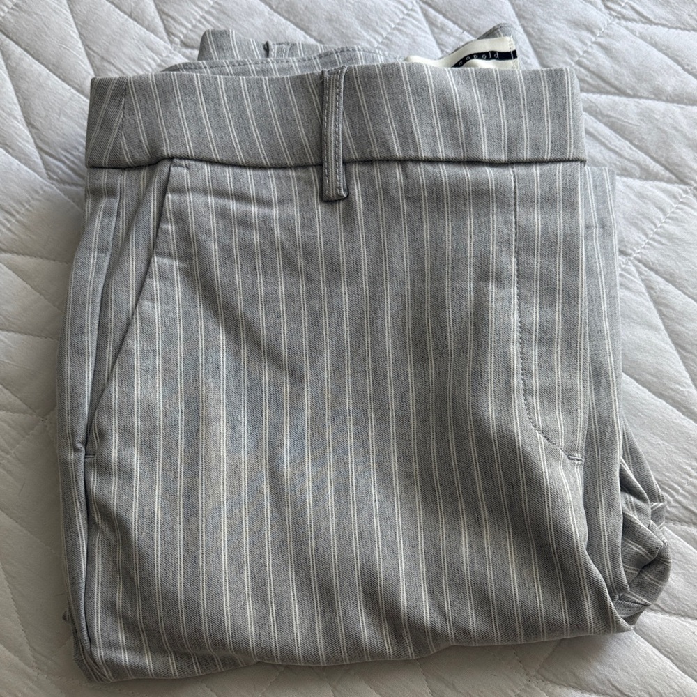 Striped Light Gray Women's Tailored Pull On Stretch Pants